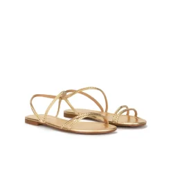 Quimora Sandales plates avec brides en cuir métalisé doré