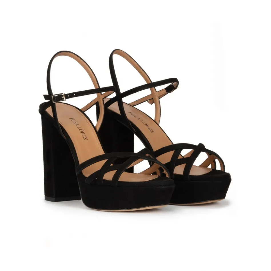 Quinea Sandales plates-formes en daim noir