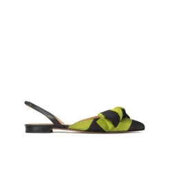 Quinette Chaussures plates à brides et à bouts pointus en tissu noir et vert