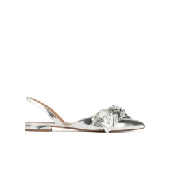 Quinette Chaussures plates à brides et à bouts pointus en cuir métallisé argenté