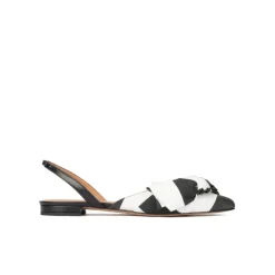Quinette Chaussures plates à brides et à bouts pointus en tissu blanc et noir