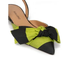Quinette Chaussures plates à brides et à bouts pointus en tissu noir et vert