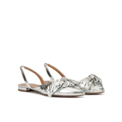 Quinette Chaussures plates à brides et à bouts pointus en cuir métallisé argenté