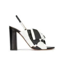 Quirina Sandales à talons épais en tissu blanc et noir
