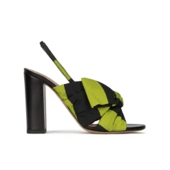 Quirina Sandales à talons épais en tissu noir et vert
