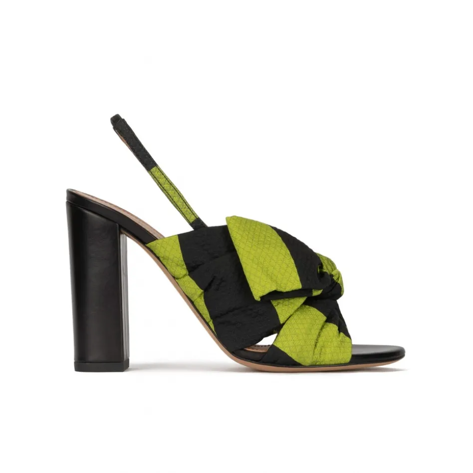 Quirina Sandales à talons épais en tissu noir et vert