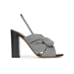Quirina Sandales à talons épais en tissu à carreaux blanc et bleu