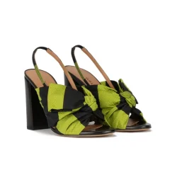 Quirina Sandales à talons épais en tissu noir et vert