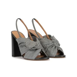 Quirina Sandales à talons épais en tissu à carreaux blanc et bleu