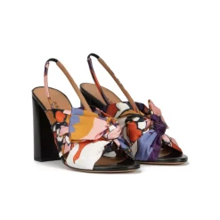 Quirina Sandales à talons épais en tissu à imprimé fleuri
