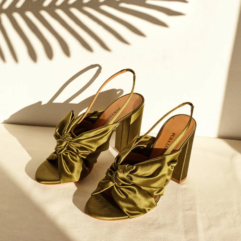 Quirina Sandales à talons épais en satin vert kaki