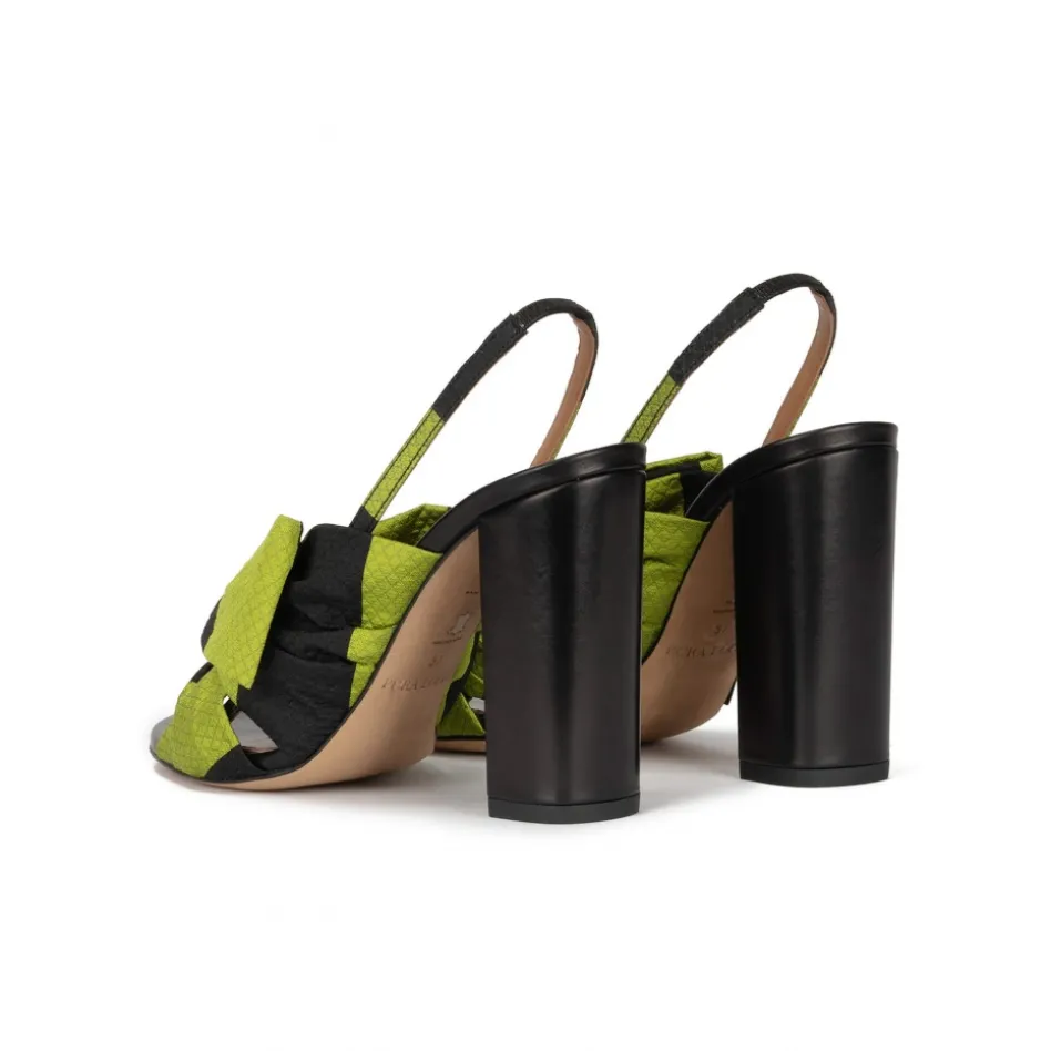 Quirina Sandales à talons épais en tissu noir et vert