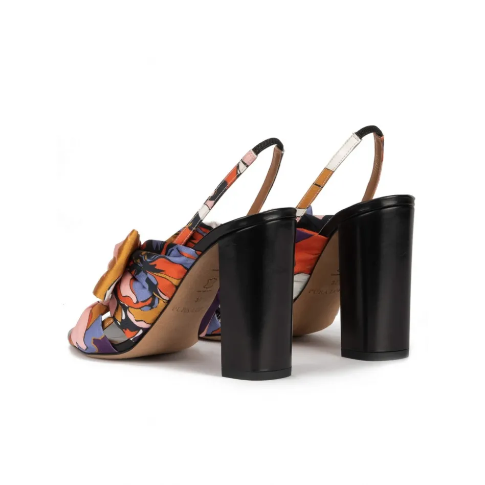 Quirina Sandales à talons épais en tissu à imprimé fleuri