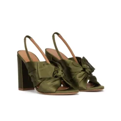 Quirina Sandales à talons épais en satin vert kaki