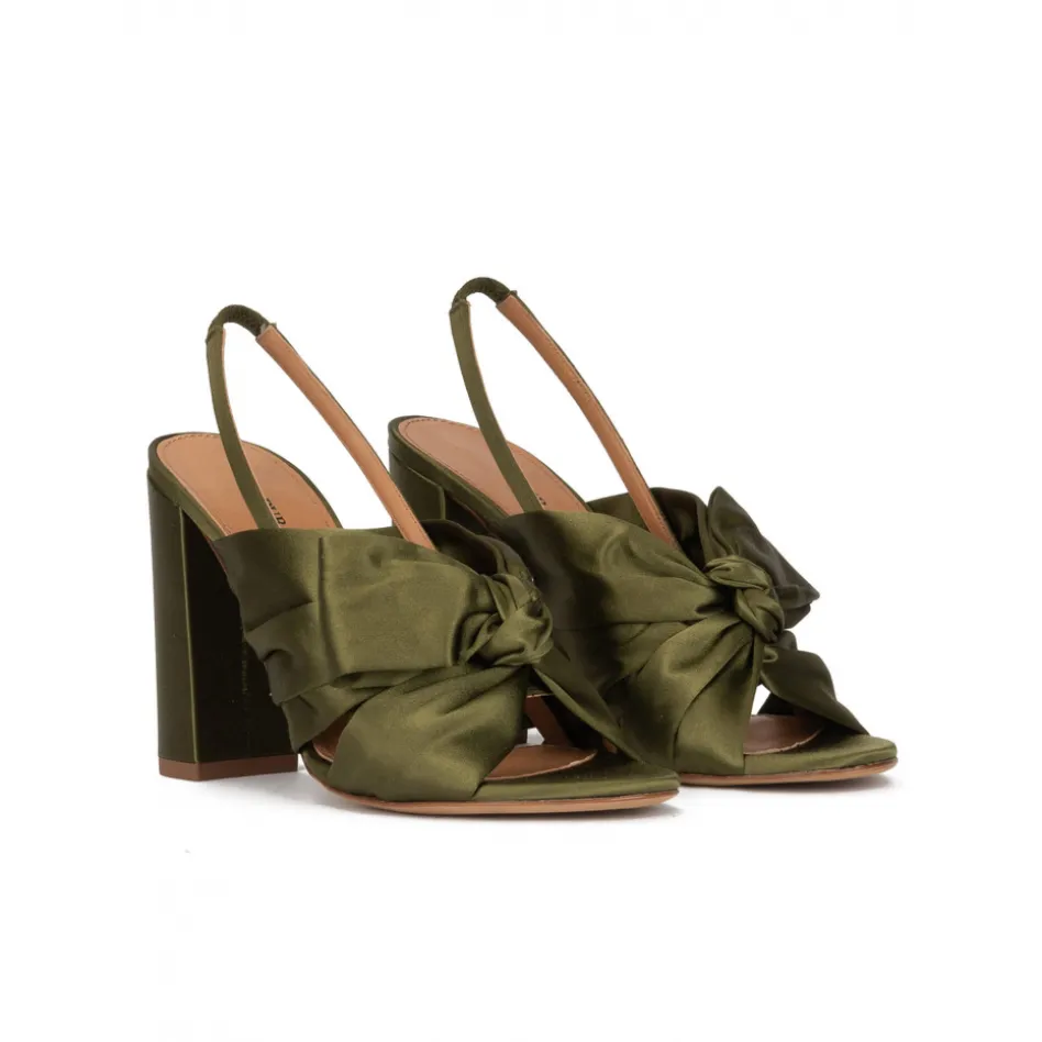 Quirina Sandales à talons épais en satin vert kaki