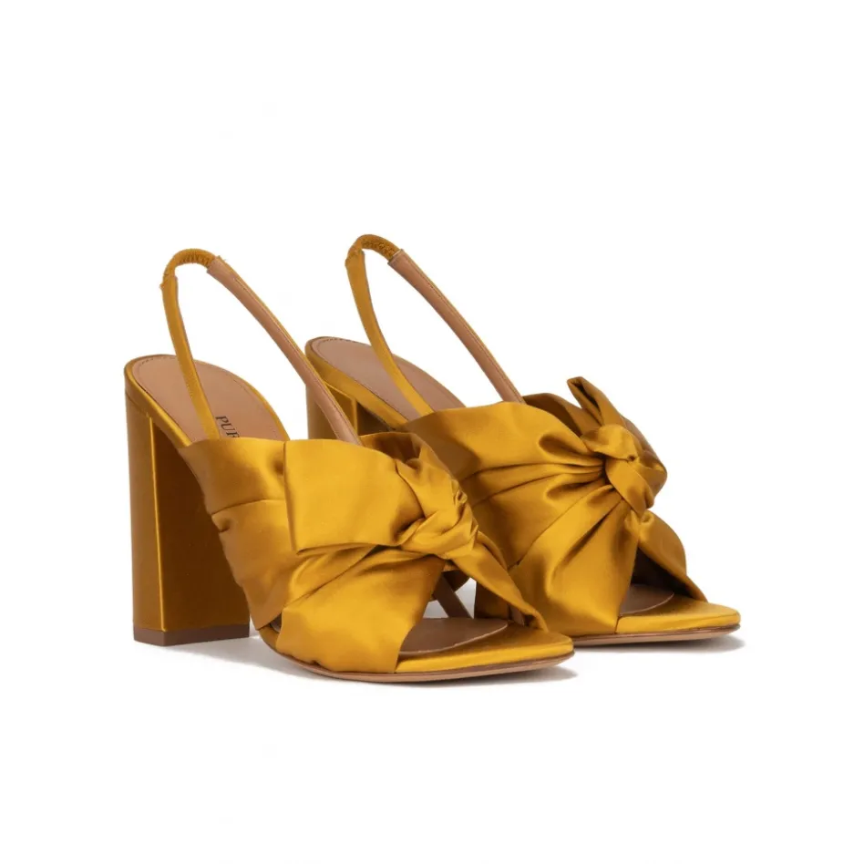 Quirina Sandales à talons épais en satin jaune moutarde