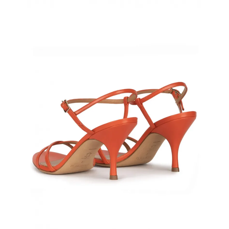 Sonique Sandales à talons moyens en cuir orange
