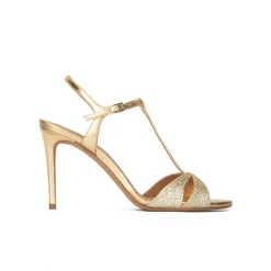 Turquesa Sandales à talons hauts en cuir à paillettes dorées