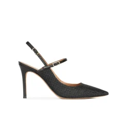 Unique Escarpins à talons hauts en raphia noir