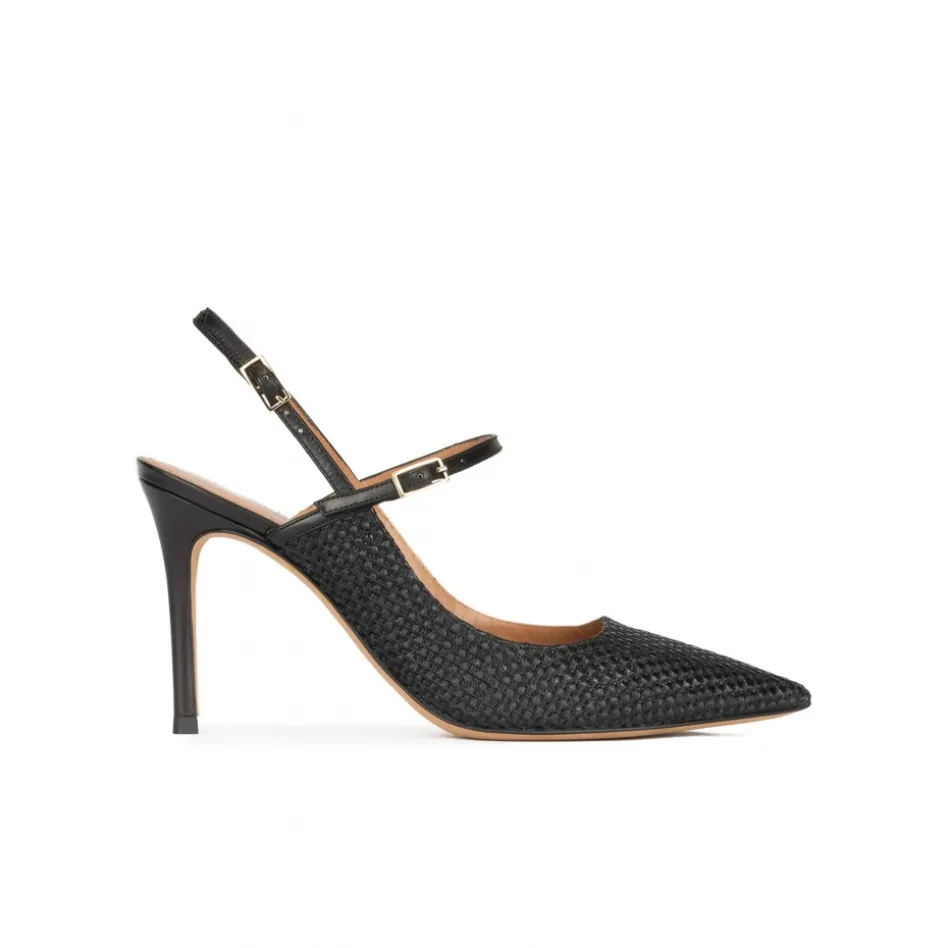 Unique Escarpins à talons hauts en raphia noir