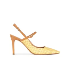 Unique Escarpins à talons hauts en tissu à carreaux jaune et blanc