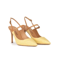 Unique Escarpins à talons hauts en tissu à carreaux jaune et blanc