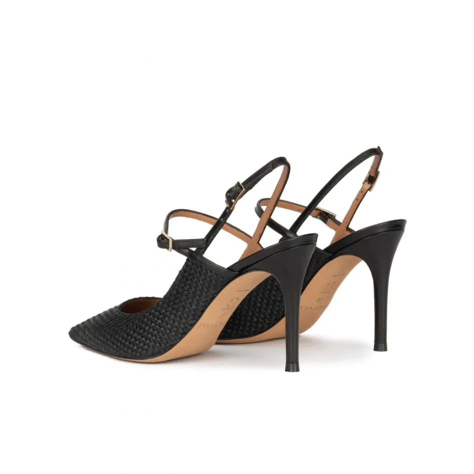 Unique Escarpins à talons hauts en raphia noir