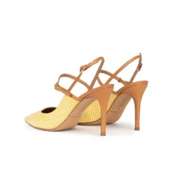 Unique Escarpins à talons hauts en tissu à carreaux jaune et blanc